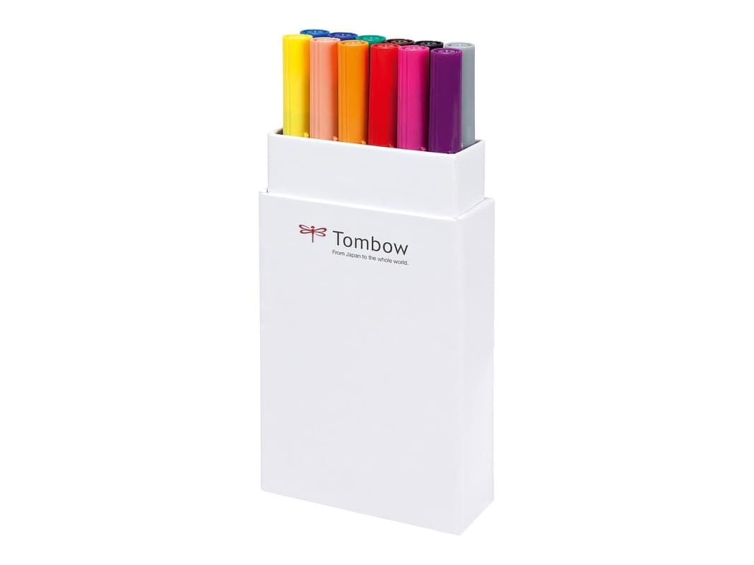 Tombow ABT-12P-1, 12 väriä, Monivärinen, Pyöreä kärki ja sivellinkärki, 0,7 mm, 1 cm, Musta