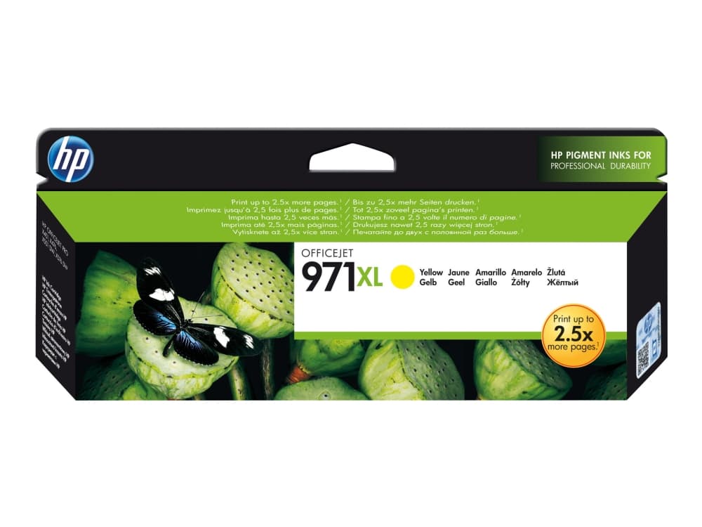 HP 971XL, alkuperäinen riittoisa keltainen mustekasetti, Korkea (XL) värintuotto, Väriainepohjainen muste, 83 ml, 6600 sivua, 1 kpl