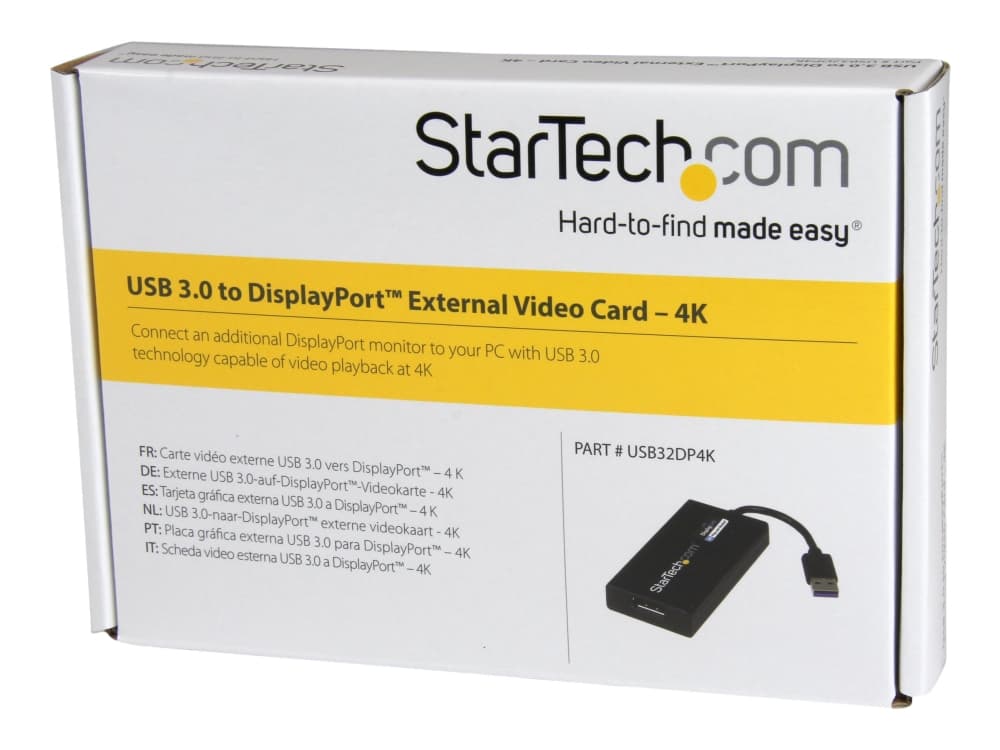 StarTech.com USB32DP4K, 3.2 Gen 1 (3.1 Gen 1), USB A-tyyppi, DisplayPort-lähtö, 3840 x 2160 pikseliä