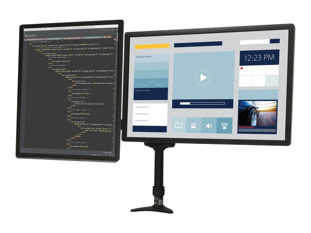 StarTech.com Desk Mount Dual Monitor Arm - nivellettävä - tukee näyttöjä 12 - 24 - säädettävä VESA monitorivarsi - Grommet tai pöytäkiinnike - musta (ARMDUAL) - asennussarja - säädettävä varsi - kahdelle LCD-näytölle - muovia, terästä - musta - näytön koko: 12-24 - pöytäkiinnitettävä - P/N: ACCSMNT, ARMSTSLG, DK30A2DH, DK30C2DAGPD, DK30C2HAGPD, TB3DK2DPM2, TB3DK2DPPD, TB3DK2DPPD varten