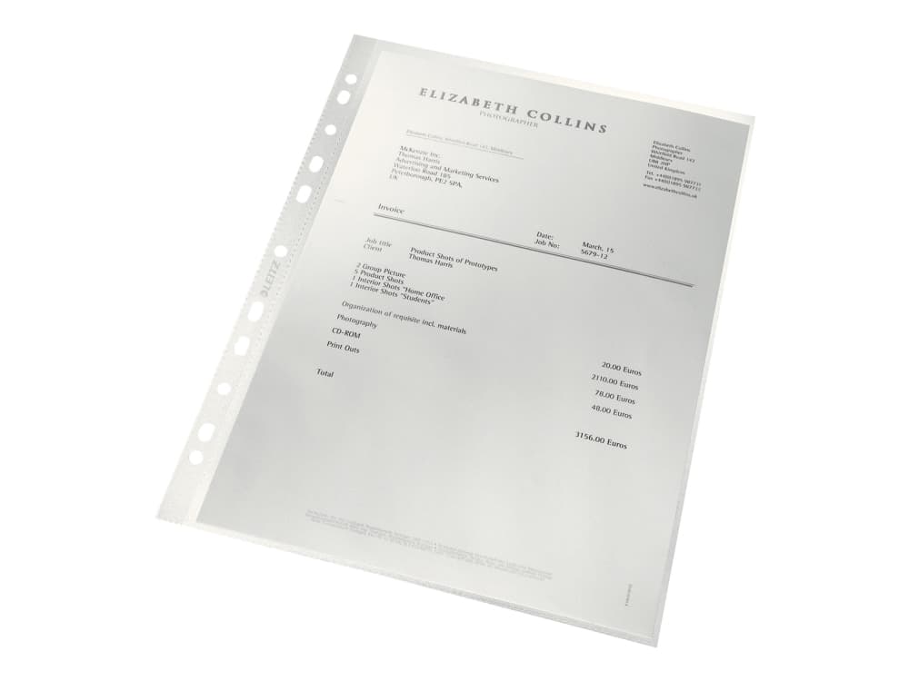 Muovitasku Leitz Recycle A4 100my, jossa kohokuviointi auki yläreunassa - (100 kpl.)