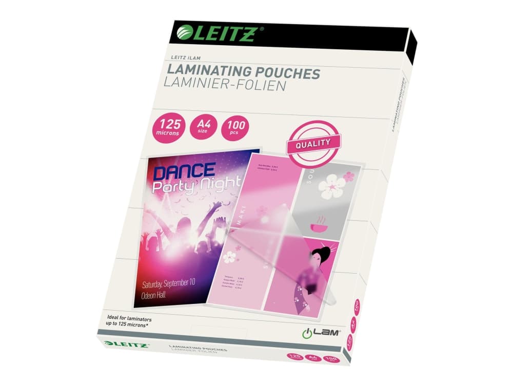 Leitz iLAM Premium A4-laminointitaskut, 125 mikronia, 100 kpl pakkaus, Kiiltävä, Läpinäkyvä, A4, 100 kpl