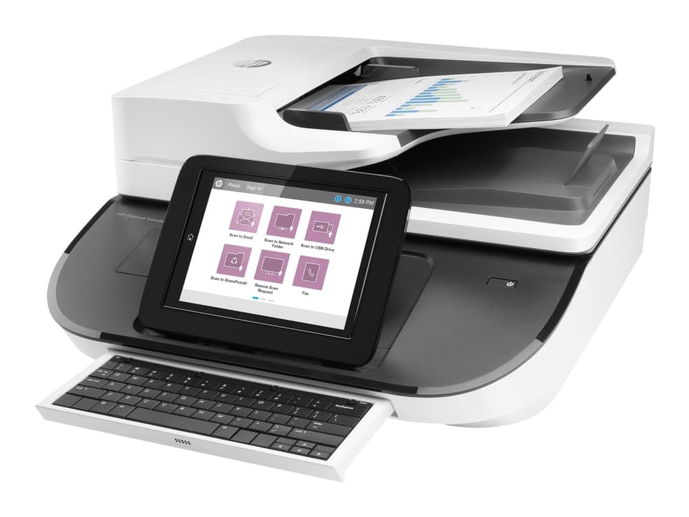 HP Flow 8500 fn2, Taso- ja ADF-skanneri, CSV, HTML, JPG, OCR, PDF, RTF, TIFF, TXT, XPS, 10000 sivua kuukaudessa, 3584 MB, 150 arkkia, AC
