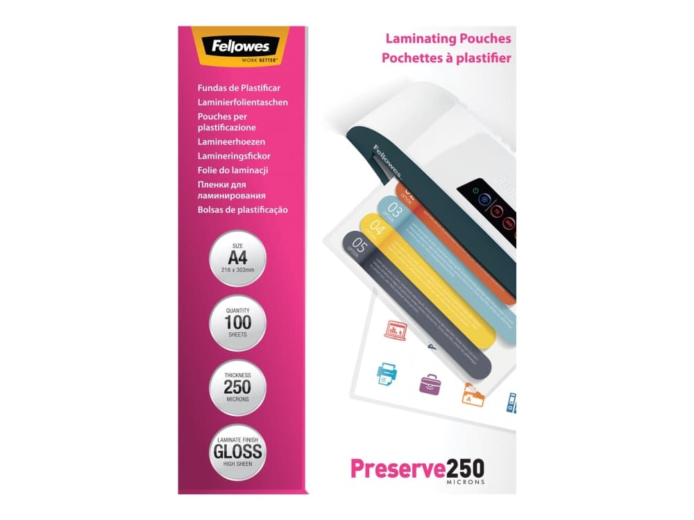 Fellowes 5401802, Läpinäkyvä, Kiiltävä, A4, 0,25 mm, 210 mm, 1 mm