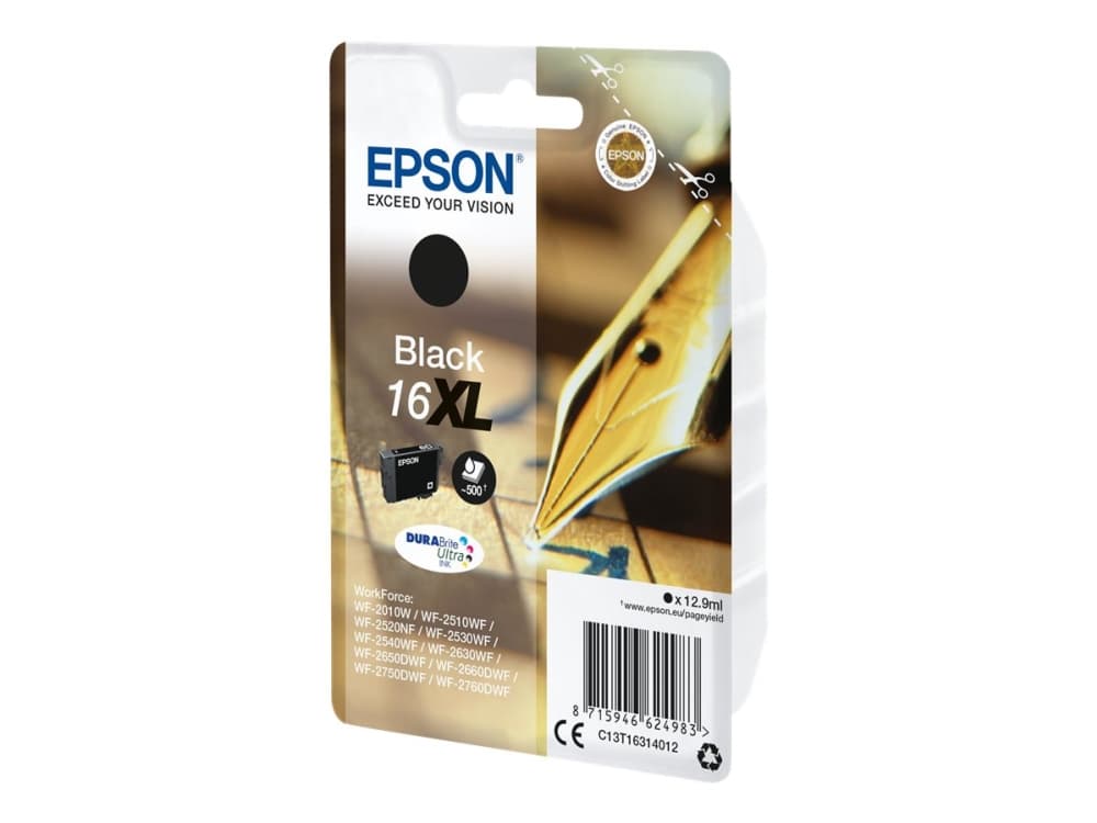 Epson Pen and crossword Yksittäispakkaus, musta 16XL DURABrite Ultra -muste, Korkea (XL) värintuotto, Musta, Väriainepohjainen muste, 12,9 ml, 1 kpl, 500 sivua