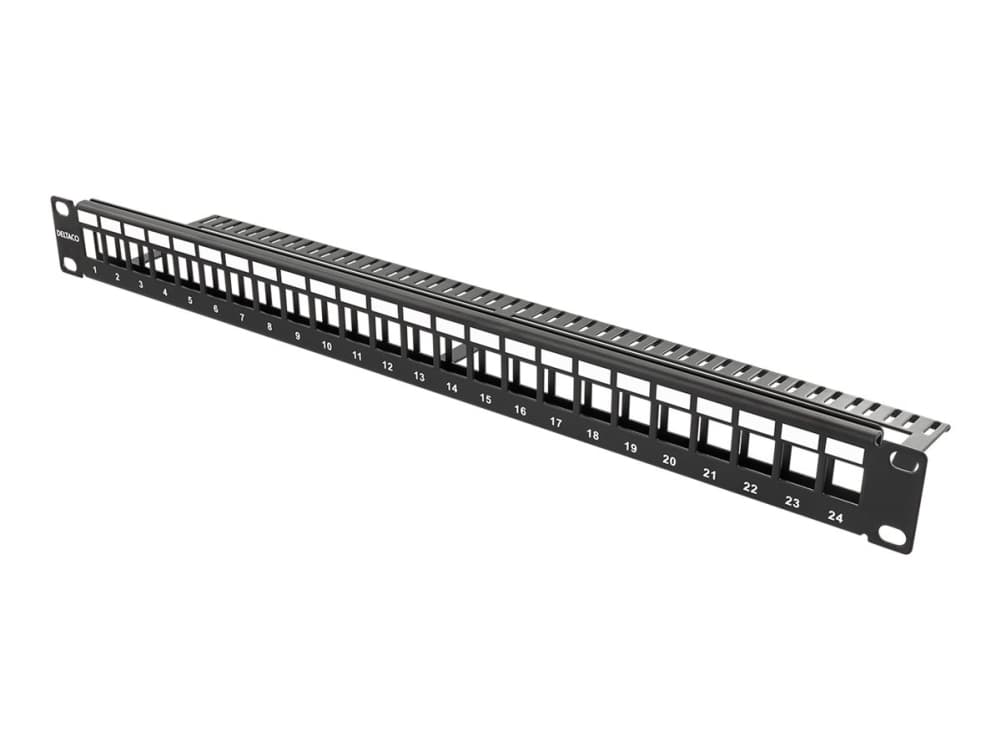 Deltaco PAN-113, Musta, Metalli, Telinekiinnitys, 1U, 482,6 mm, 101,8 mm