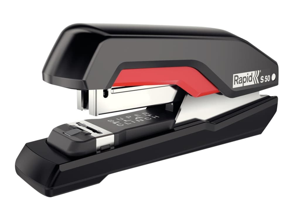 Rapid Nitoja S50 Super flatclinch 50 arkkia, 50 arkkia, Musta, Punainen, Litteä nidonta, 24/8, 26/8, Muovi, 80 g/m²