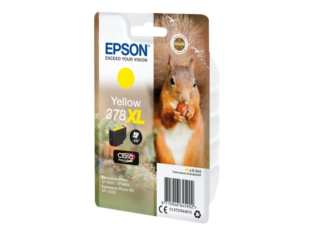 Epson Squirrel Singlepack Yellow 378XL Claria Photo HD Ink, Korkea (XL) värintuotto, Väriainepohjainen muste, 9,3 ml, 830 sivua, 1 kpl