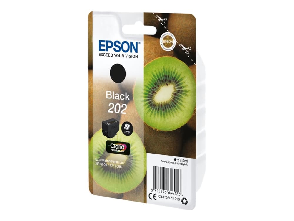 Epson Kiwi Singlepack Black 202 Claria Premium Ink, Perusvärintuotto, Musta, Väriainepohjainen muste, 6,9 ml, 1 kpl, 250 sivua