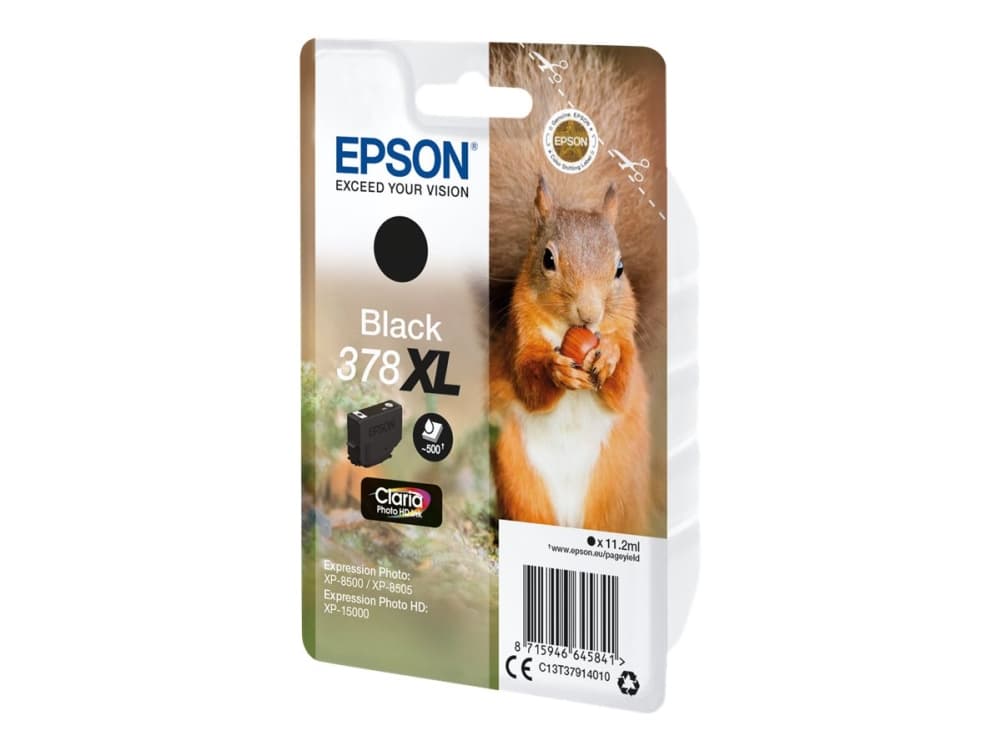 Epson Squirrel Singlepack Black 378XL Claria Photo HD Ink, Korkea (XL) värintuotto, Musta, Väriainepohjainen muste, 11,2 ml, 1 kpl, 500 sivua