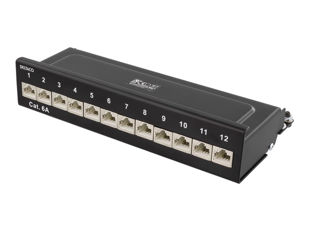Deltaco PAN-213, RJ-45, Cat6a, 22/26, Musta, Metalli, Telinekiinnitys