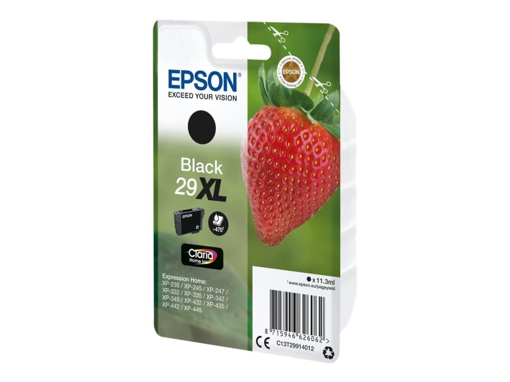Epson Strawberry Singlepack Black 29XL Claria Home Ink, Korkea (XL) värintuotto, Musta, Väriainepohjainen muste, 11,3 ml, 1 kpl, 470 sivua