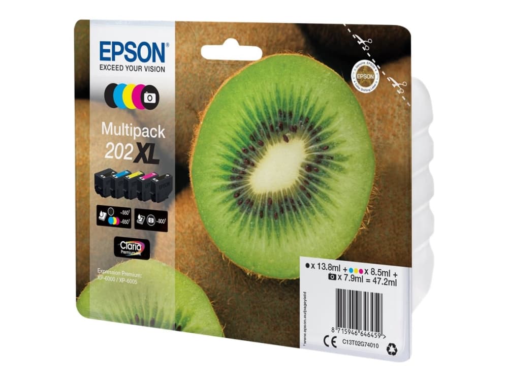 Epson Kiwi Multipack 5-colours 202XL Claria Premium Ink, Korkea (XL) värintuotto, Väriainepohjainen muste, Väripohjainen muste, 13,8 ml, 8,5 ml, 1 kpl
