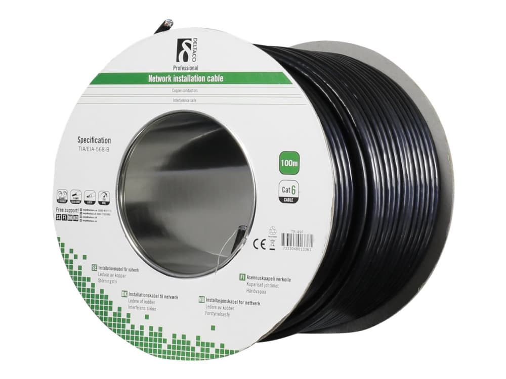 DELTACO TP-49F - Irtokaapeli - 100 m - FTP - CAT 6 - halogeeniton, ulkokäyttöön, kiinteä - musta