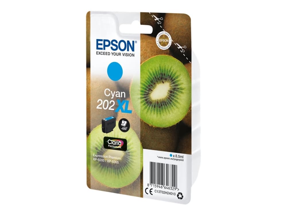 Epson Kiwi Singlepack Cyan 202XL Claria Premium Ink, Korkea (XL) värintuotto, 8,5 ml, 650 sivua, 1 kpl