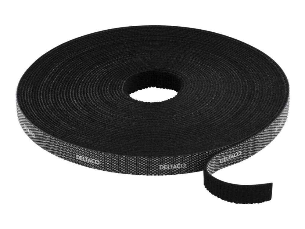 Deltaco CM1010S, Hook & loop cable tie, Velcro, Musta, 10 m, 9 mm, 1 kpl