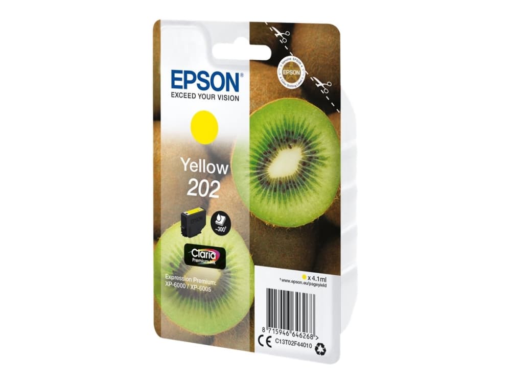 Epson Kiwi Singlepack Yellow 202 Claria Premium Ink, Perusvärintuotto, Keltainen, Väriainepohjainen muste, 4,1 ml, 1 kpl, 300 sivua