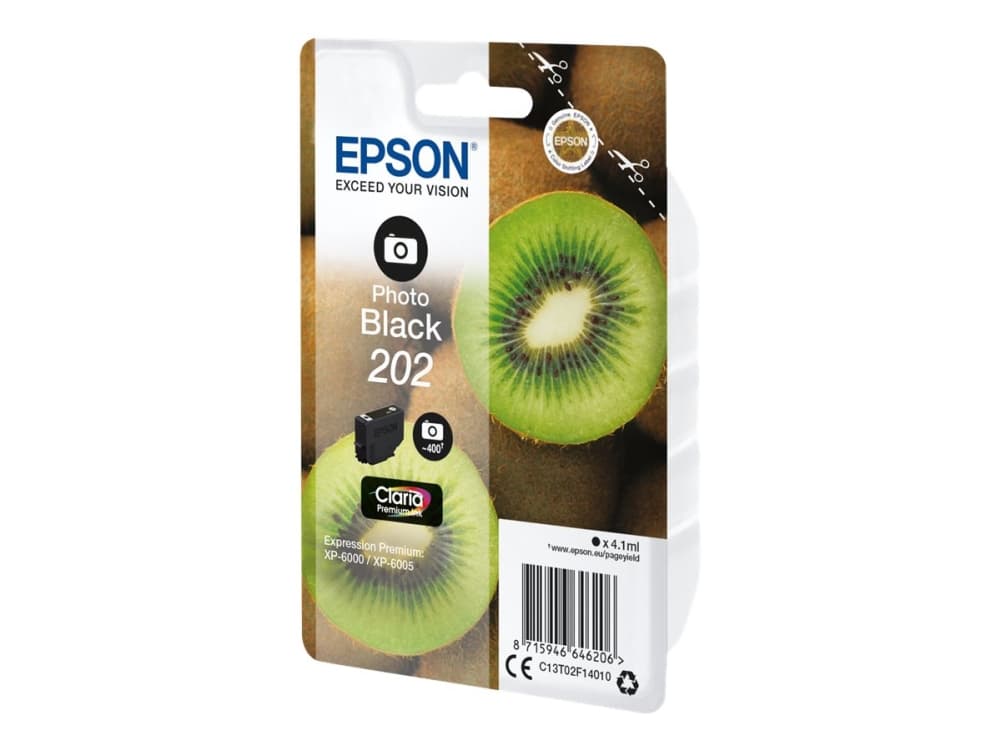 Epson Kiwi Singlepack Photo Black 202 Claria Premium Ink, Perusvärintuotto, Väripohjainen muste, 4,1 ml, 400 sivua, 1 kpl