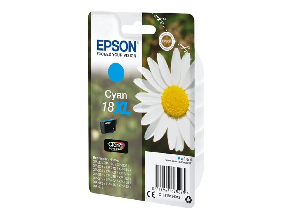 Epson Daisy Yksittäispakkaus, syaani 18XL Claria Home -muste, Korkea (XL) värintuotto, 6,6 ml, 450 sivua, 1 kpl