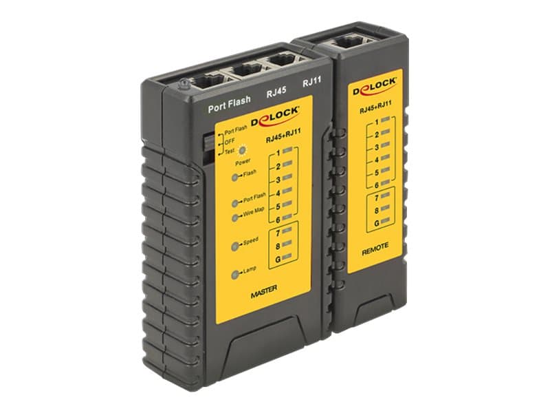 DeLOCK 86407, Kierretty parikaapeli -testeri, RJ-12, RJ-45, Lähetystestaus, Musta, 9 V, 96 mm