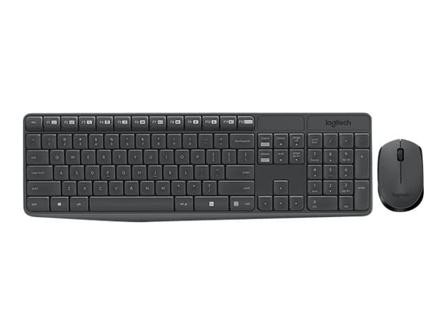 Logitech MK235, Täysikokoinen (100 %), Langaton, Langaton RF, QWERTY, Harmaa, Sisältää hiiren