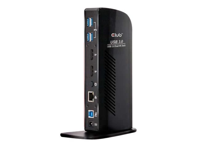 CLUB3D USB 3.0 Dual Display 4K60Hz Docking Station, Telakointi, USB 3.2 Gen 1 (3.1 Gen 1) Type-B, 3,5 mm, USB A-tyyppi, 10,100,1000 Mbit/s, Musta
