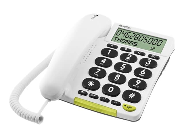 Doro PhoneEasy 312cs, Analoginen puhelin, Johdollinen puhelin, Kaiutinpuhelin, 30 entries, Soittajan tunnistus, Valkoinen