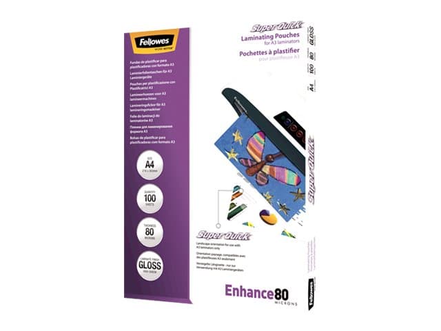 Laminointitaskut Fellowes SuperQuick, A4, 80 µm, 100 kpl.