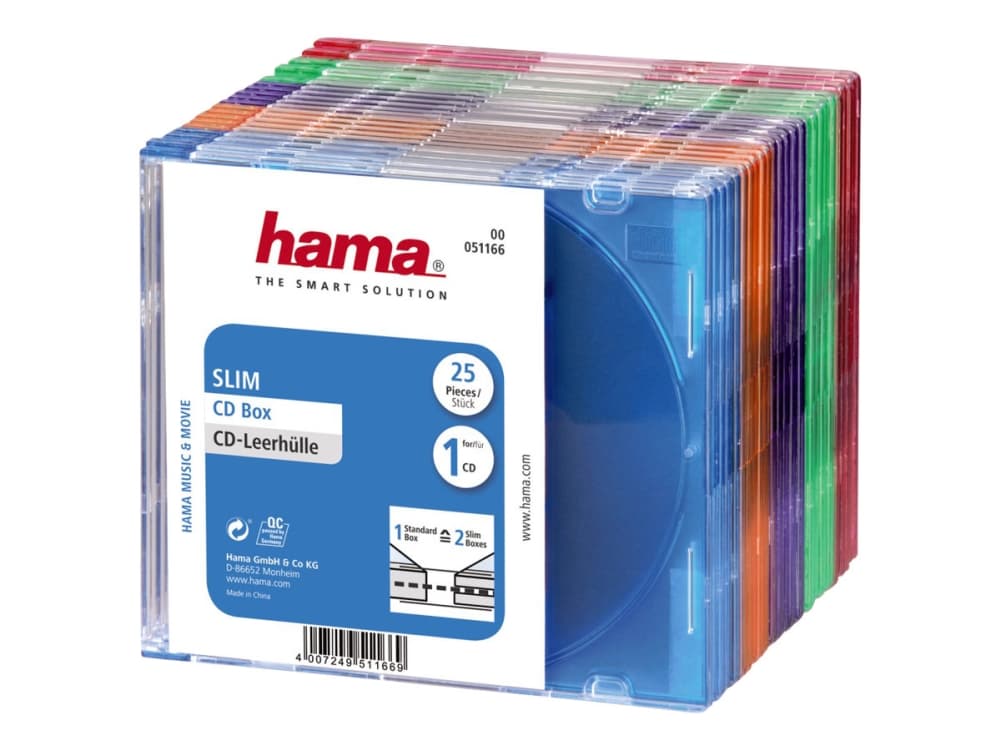 Hama CD Slim Box Pack of 25, Coloured, 1 levyt, Monivärinen, Muovi, 145 mm, 131 mm, 125 mm