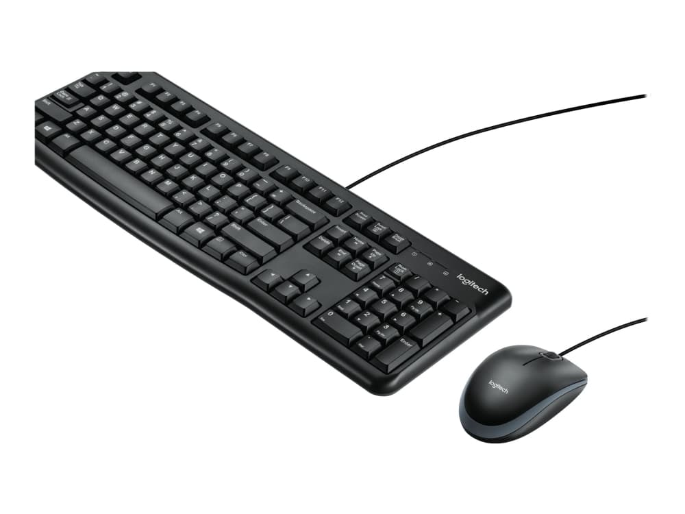 Logitech MK120, Täysikokoinen (100 %), Langallinen, USB, QWERTY, Musta, Sisältää hiiren