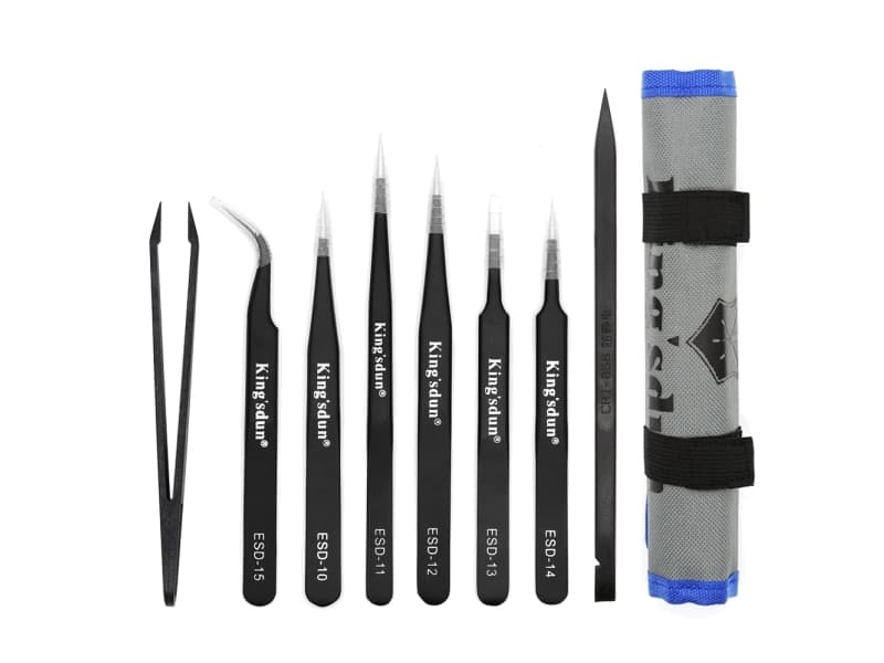 Kingsdun tip set, 8 parts, ESD, tweezers, black