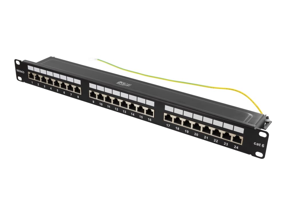 DELTACO PAN-201 - Liitäntäpaneeli - stativmonitori - CAT 6 - STP - RJ-45 X 24 - lajittelu - 1U - 19
