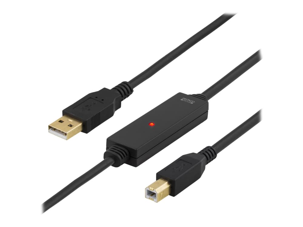 DELTACO USB-EX10M - USB-kaapeli - USB Type B (han) til USB (han) - 10 m - aktiv - lajittelu - lajittelu