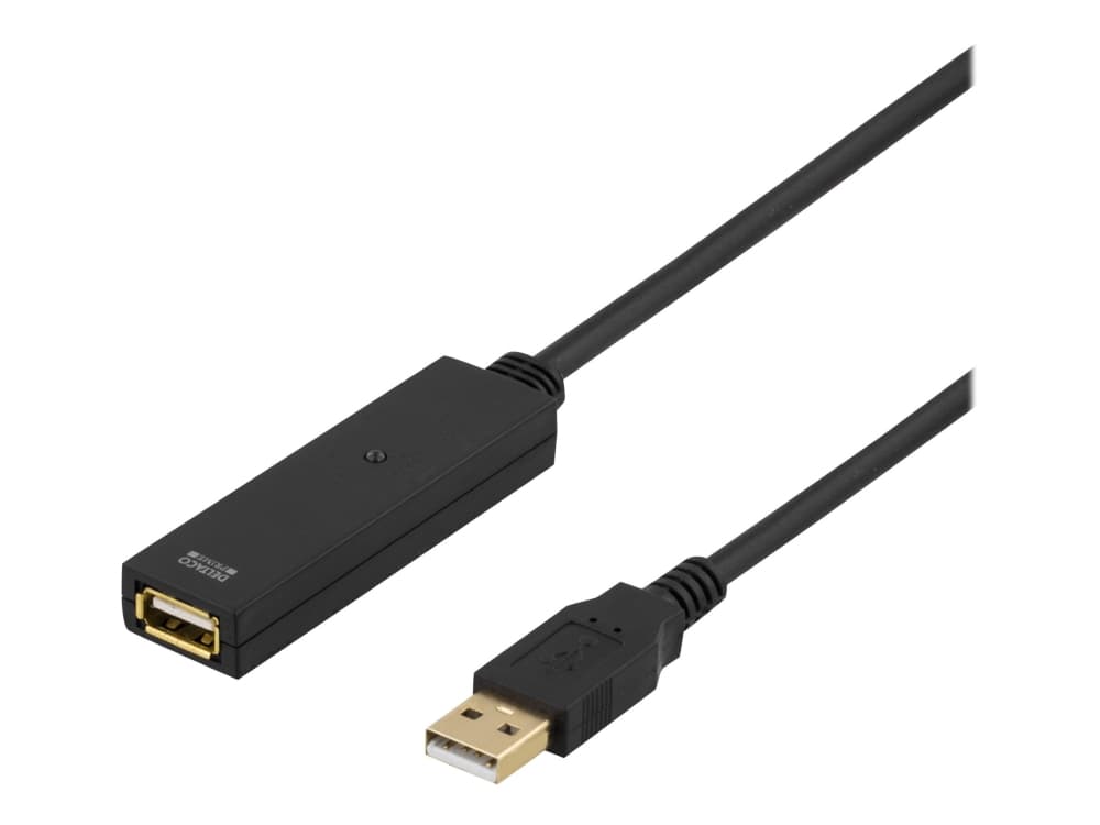 DELTACO USB2-EX15M - USB-jatkojohto - USB (naaras) - USB (uros) - USB 2.0 - 15 m - aktiivinen - musta