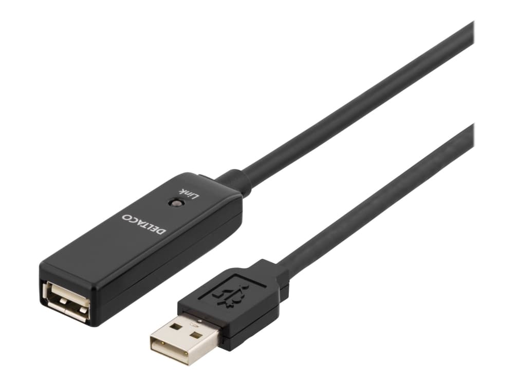 Deltaco Jatkokaapeli, aktiivinen, USB 2.0, 10m, 10 m, USB A, USB A, USB 2.0, Uros/naaras, musta