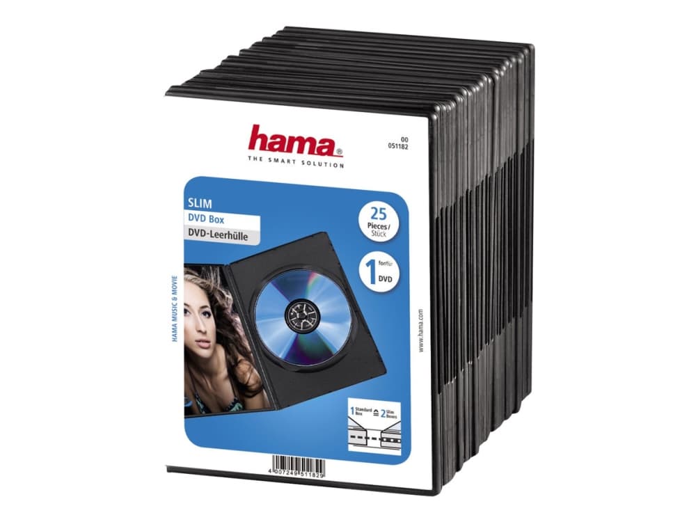 Hama DVD Slim Box 25, Black, 1 levyt, Musta, 193 mm, 175 mm, 136 mm, 1,45 kg