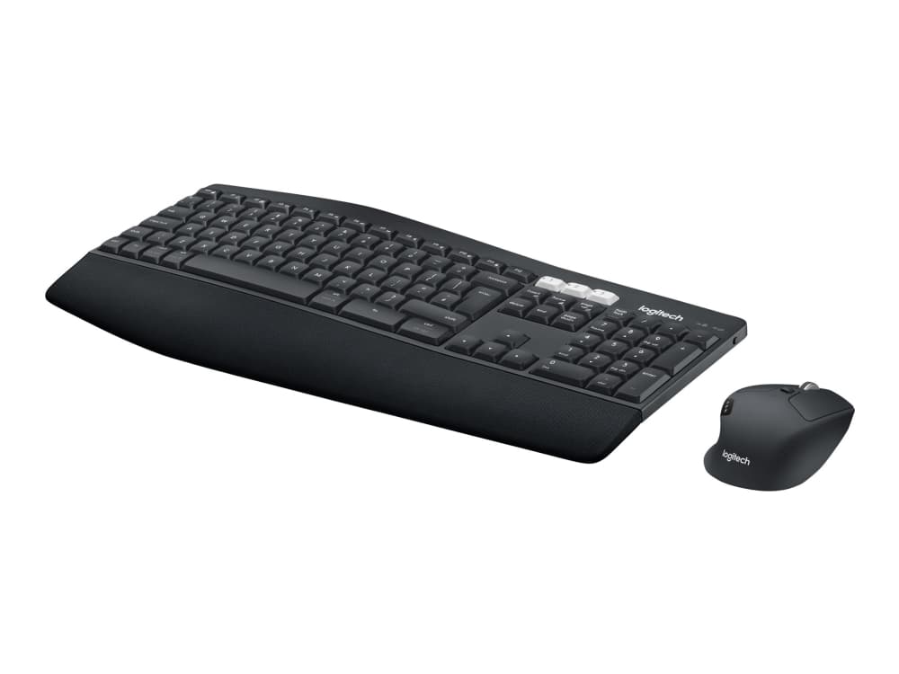 Logitech 920-008229, Täysikokoinen (100 %), Langaton, RF Wireless + Bluetooth, QWERTY, Musta, Sisältää hiiren