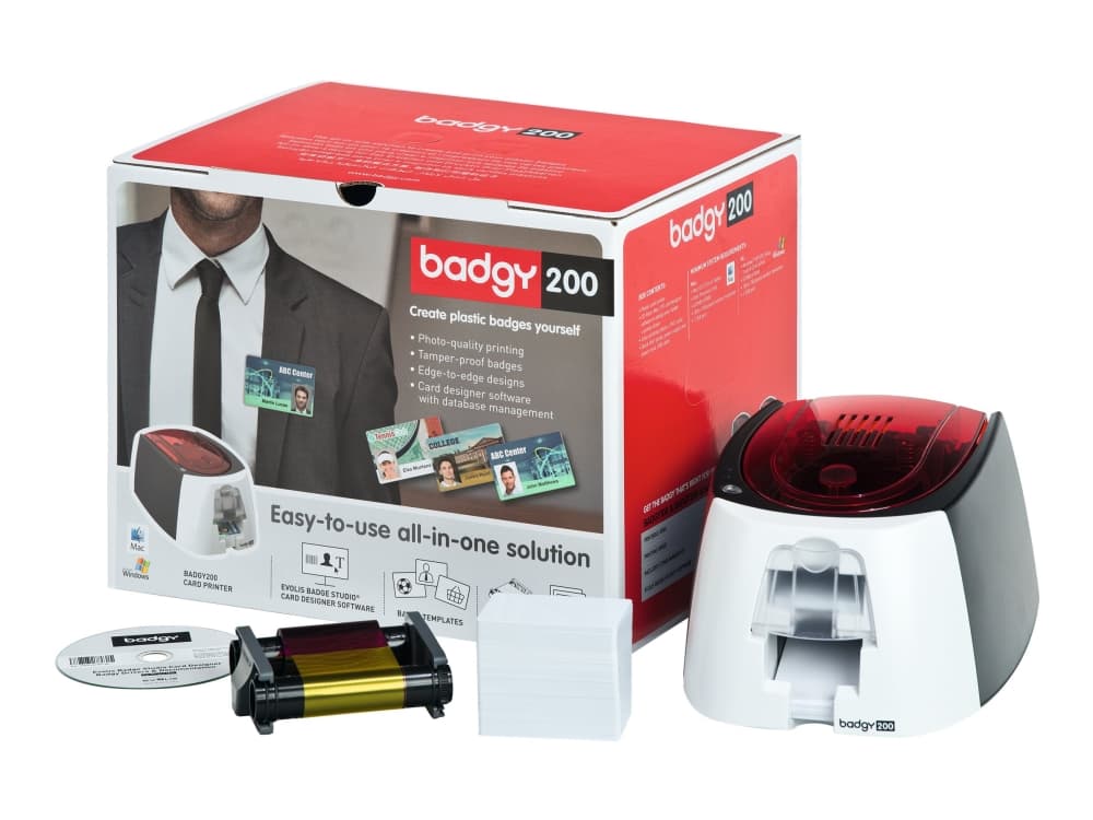 Evolis Badgy200, Värisublimaatio/lämpösiirto, 260 x 300 DPI, PVC-muovi, 325 kortti/h, 95 kortti/h, 0.50 - 0.76 µm