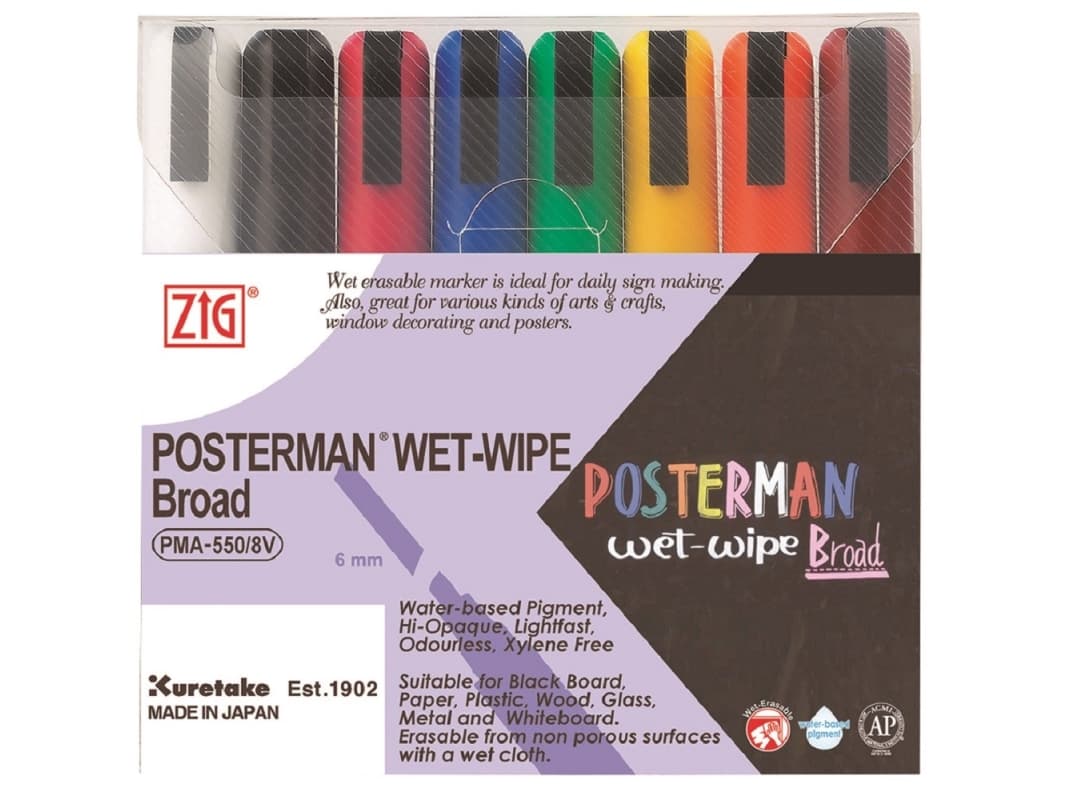 ZIG Posterman Wet-Wipe -tussi, 8 eri väriä