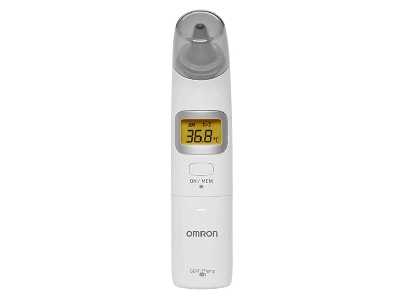 Omron GentleTemp 521, Kosketus, Valkoinen, Korva, Painikkeet, °C, °F, Ruumiinlämpötila, Pintalämpötila