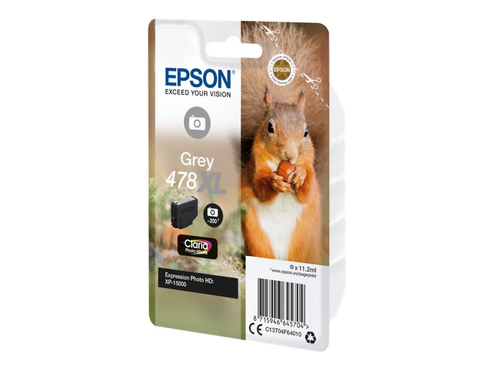 Epson Squirrel Singlepack Grey 478XL Claria Photo HD Ink, Korkea (XL) värintuotto, Väripohjainen muste, 11,2 ml, 200 sivua, 1 kpl
