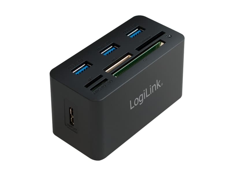 LogiLink CR0042, USB 3.2 Gen 1 (3.1 Gen 1) Type-A, USB 2.0, USB 3.2 Gen 1 (3.1 Gen 1) Type-A, Compact Flash (CF), MS Duo, MS Micro (M2), MicroSD (TransFlash), 5000 Mbit/s, 1 m, 85 mm
