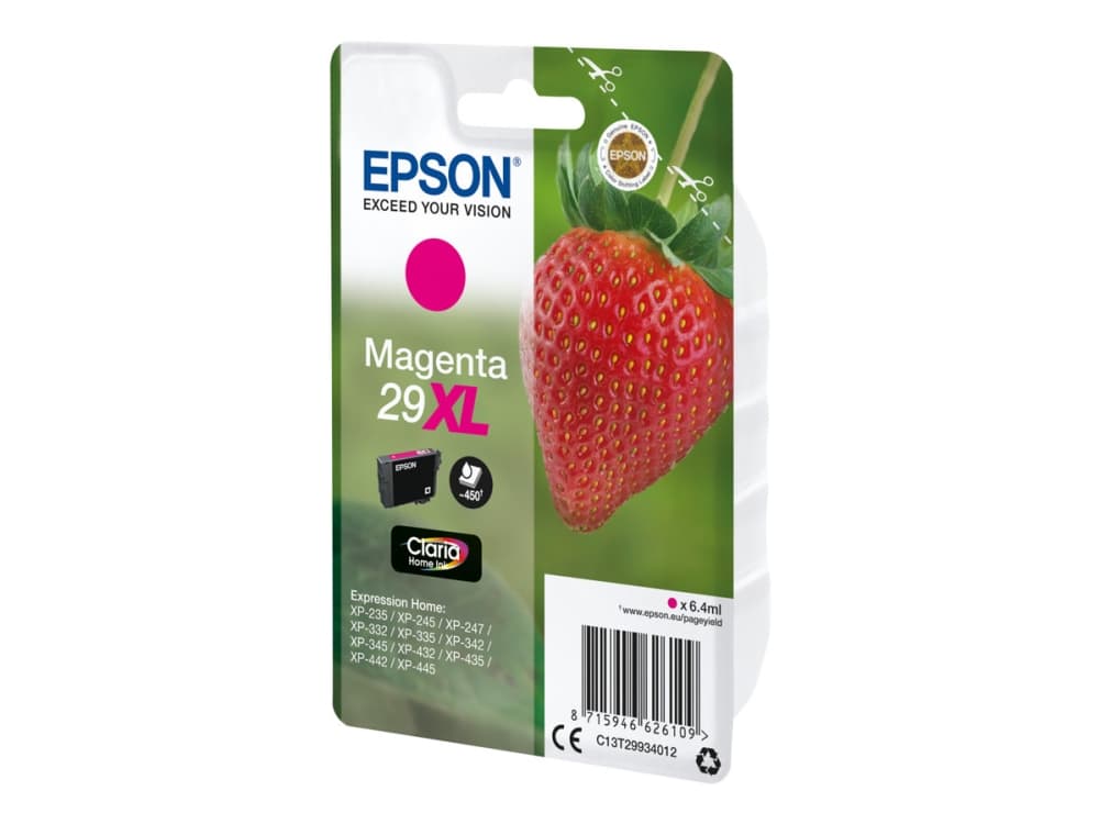 Epson Strawberry Singlepack Magenta 29XL Claria Home Ink, Korkea (XL) värintuotto, Magenta, Väriainepohjainen muste, 6,4 ml, 1 kpl, 450 sivua