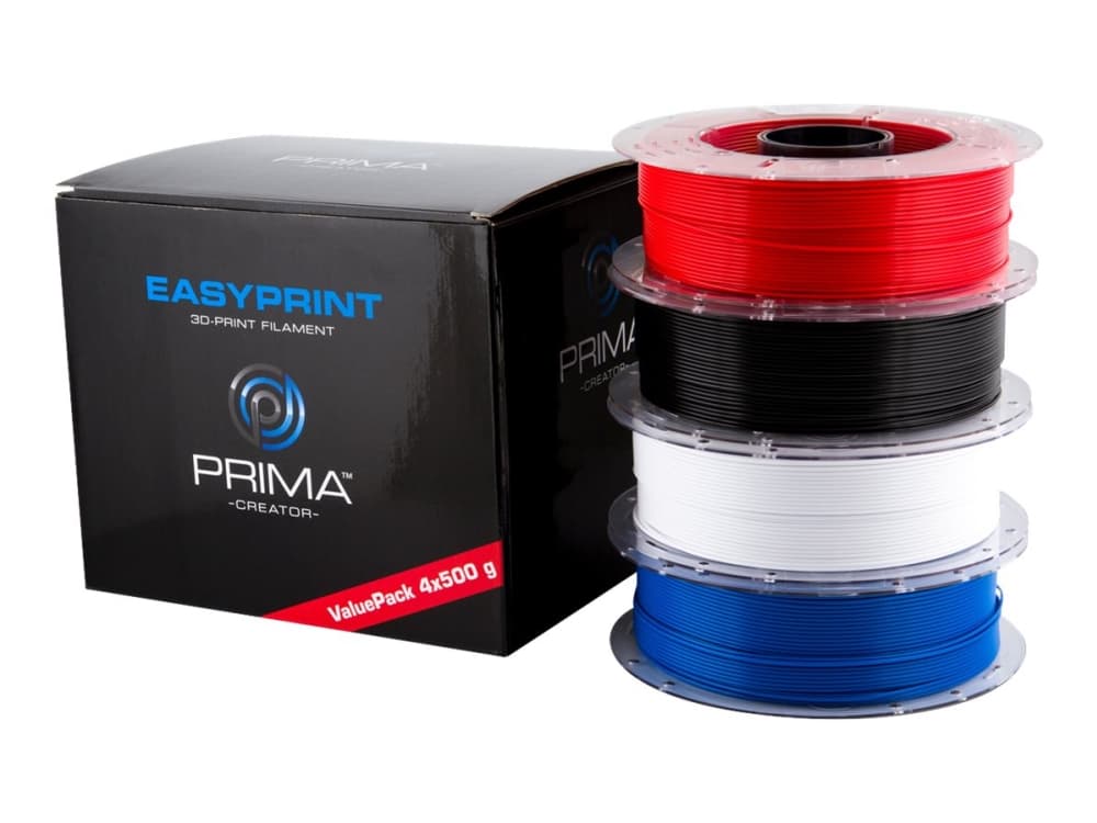 PrimaCreator EasyPrint PLA Value Pack Standard - 4 pakkausta - 500 g - musta, valkoinen, sininen, punainen - 2 kg - PLA filamentti (3D)