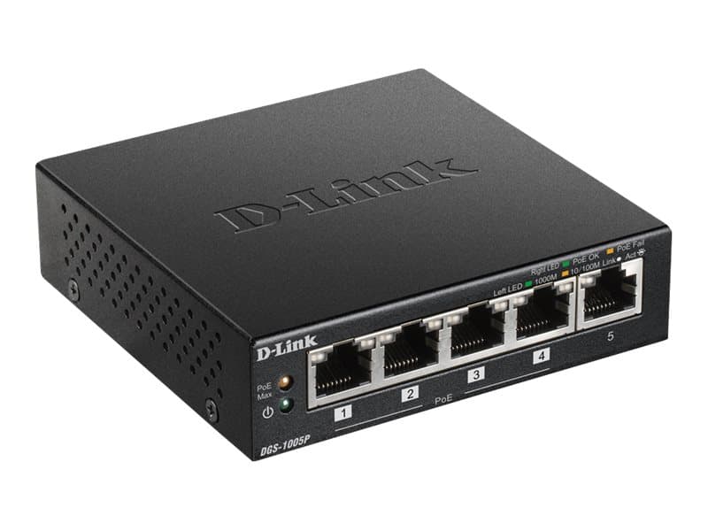 D-Link DGS-1005P/E, Hallitsematon, Gigabit Ethernet (10/100/1000), Täysin kaksipuolinen, Power over Ethernet -tuki, Seinäkiinnitteinen