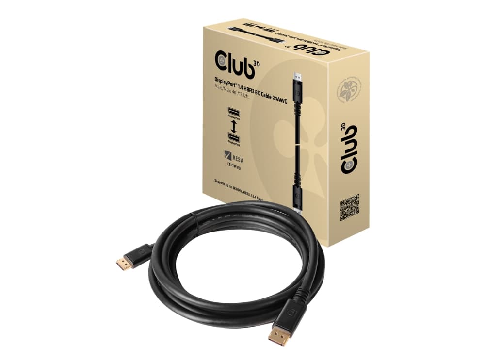 CLUB3D DisplayPort 1.4 HBR3 8K Cable M/M 4m /13.12ft, 4 m, DisplayPort, DisplayPort, Uros, Uros, 7680 x 4320 pikseliä