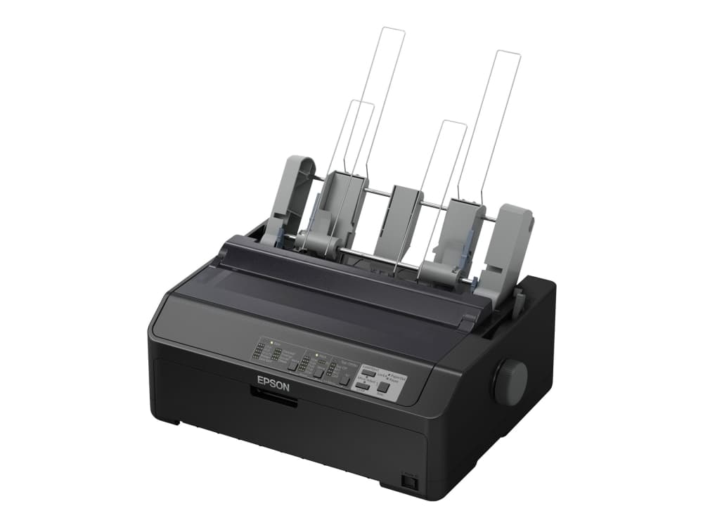 Epson LQ-590IIN, 550 cps, 10 cpi, 6 kopiot, Code 128 (A/B/C), Code 39, EAN13, EAN8, Interleaved 2/5, POSTNET, UPC-A, UPC-E, PC437, PC708, PC720, PC850, PC858, PC864, PCAR864, ISO 8859-15, Roman 8, Italic, Kirjekuoret, Tarrat, Rulla