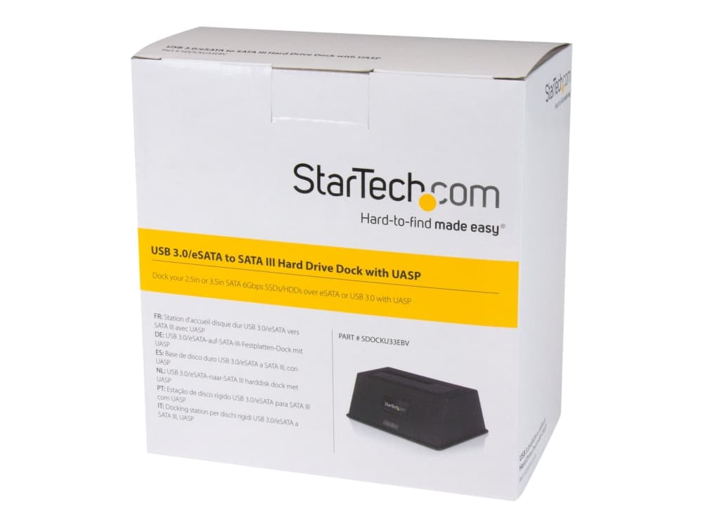 StarTech.com SDOCK2U33RE, HDD-/SSD-monistaja, 1 kopiot, USB 3.2 Gen 1 (3.1 Gen 1)/eSATA, Musta, USB B-tyyppi, Kopiointi