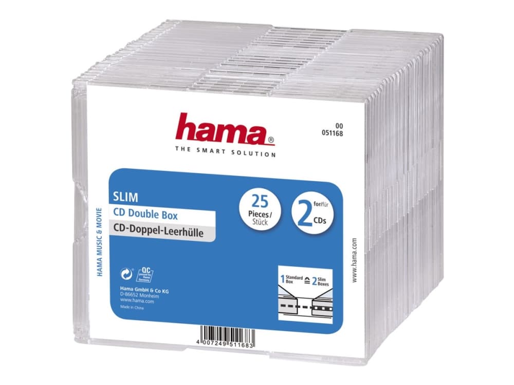 Hama 00051168, Slimline-kotelo, 2 levyt, Läpinäkyvä, Polystyreeni, 120 mm, 125 mm