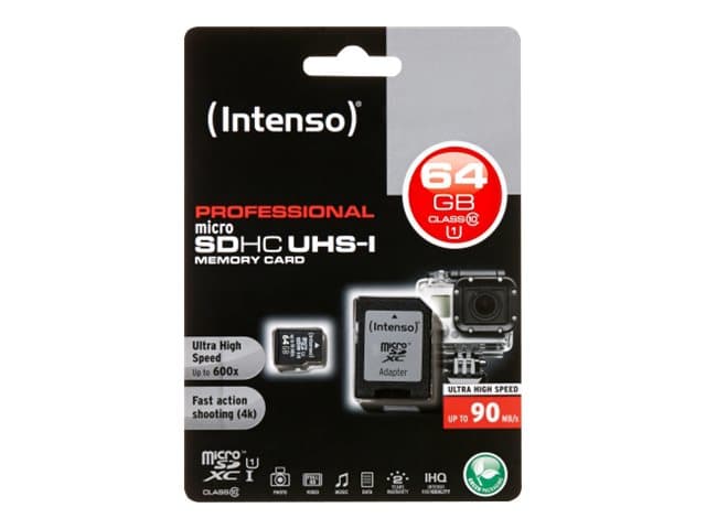 Intenso - Flash-muistikortti (microSDXC-SD-sovitin sisältyy) - 64 GB - UHS Class 1 / Class10 - microSDXC UHS-I